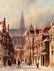 Pieter Gerard Vertin A Snowy Street With The St. Bavo Beyond, Haarlem painting